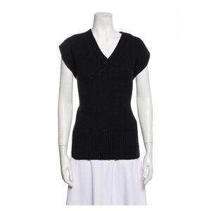 L’academie Authentic Solid Black V Neck Cap Sleeve Sweater Top Small